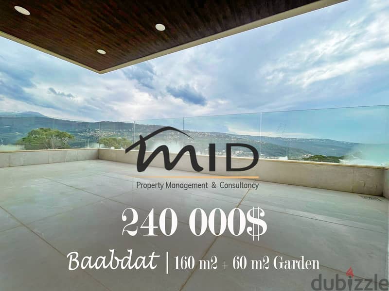 Baabdat | Brand New 160m² + 60m² Garden | Huge Balcony | Open View 1