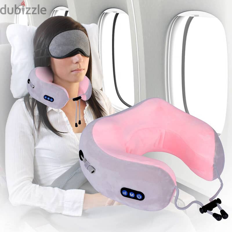 3D Massaging Travel Pillow, U-Shaped Neck Massager, 3-Mode Vibration 1
