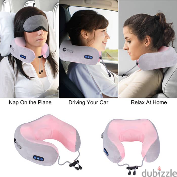 3D Massaging Travel Pillow, U-Shaped Neck Massager, 3-Mode Vibration 2