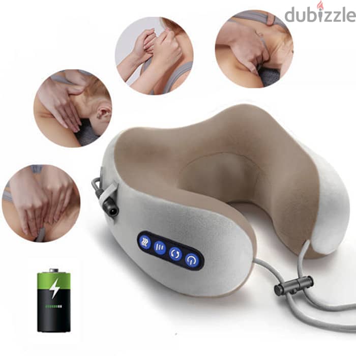 3D Massaging Travel Pillow, U-Shaped Neck Massager, 3-Mode Vibration 3