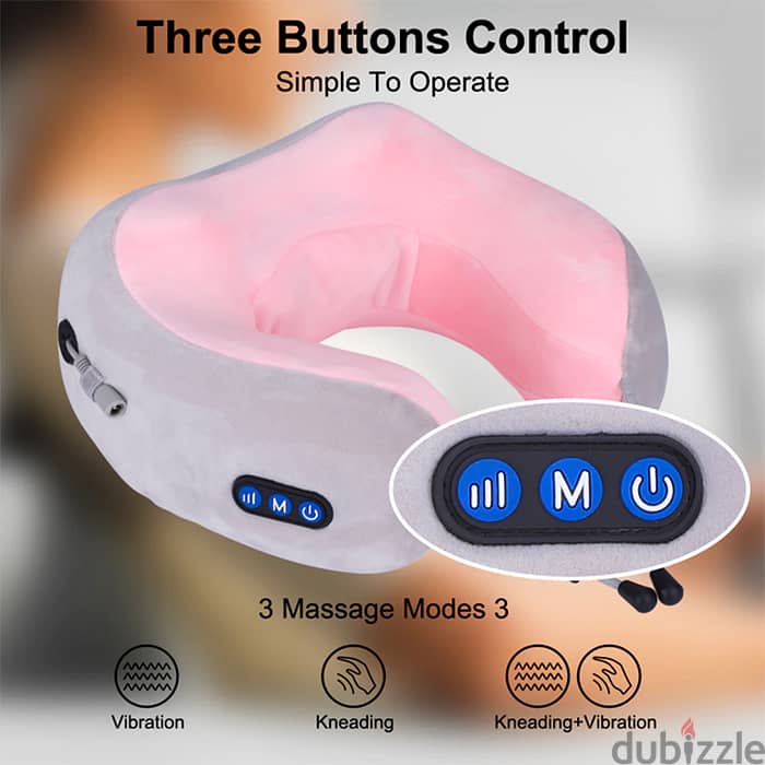 3D Massaging Travel Pillow, U-Shaped Neck Massager, 3-Mode Vibration 4