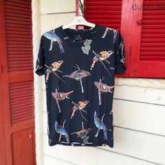 PULL & BEAR Summer Birds Graphic T-Shirt.