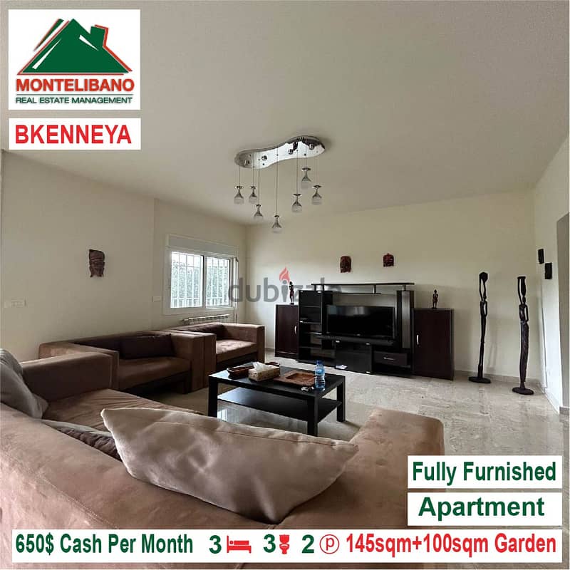 650$!! Fully Furnished Appartment for rent located in Bkenneya 2
