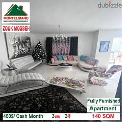 450$/Cash Month!! Apartment for rent in Zouk Mosbeh!!