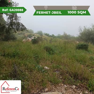 Prime land for sale on ferhet Jbeil أرض موقع مميز للبيع في فرحت جبيل