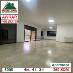 500$ Cash/Month!! Apartment for rent in Awkar!!