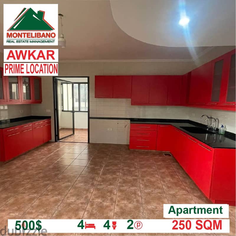 500$ Cash/Month!! Apartment for rent in Awkar!! 3