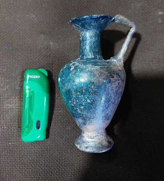 Ancient Roman blue Glass Jug Antique from 1st century 12 cm 5