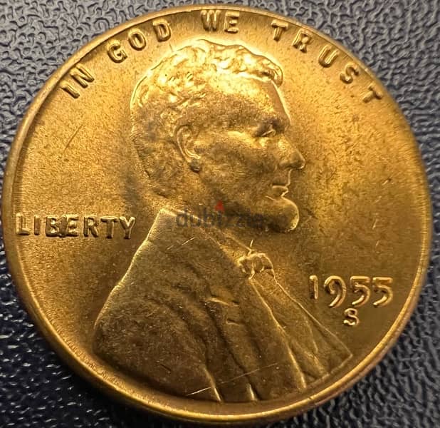 American penny 1955 error in Liberty 1