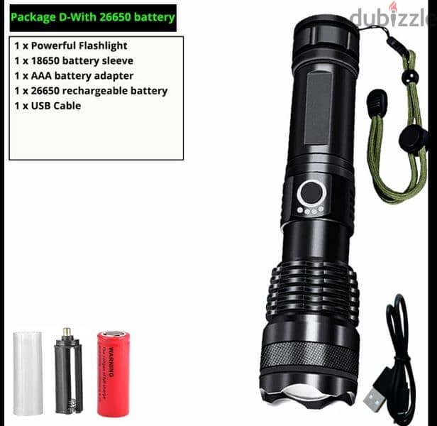 XHP Flash Light With 26650 Big Battery 5