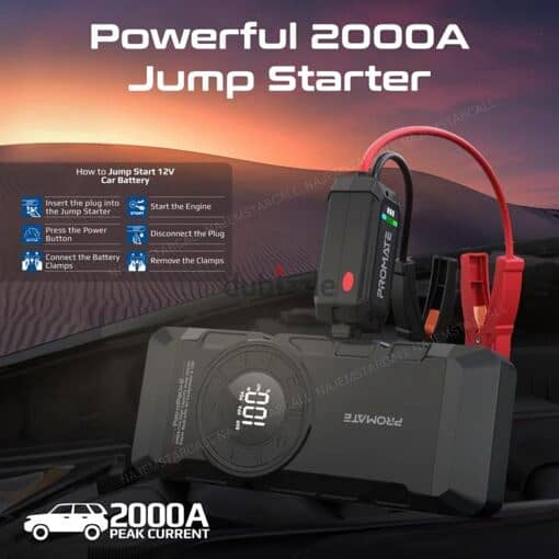 Promate PatrolPack-2 2000A 12V Jump Starter Power Bank Air Compressor 1