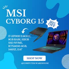 MSI CYBORG 15 i7-13700H 8GB 512GB NVMe RTX 4050 6GB 0