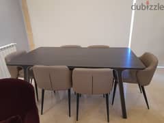Dining Table Oak Wood + 6 Chairs