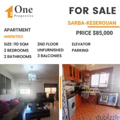 Spacious Apartment for SALE, in SARBA/KESEROUAN, WITH A MOUNTAIN VIEW.