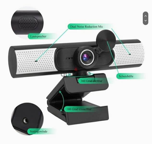 AIRCOVER 1080P Webcam with Stereo Mic, Speaker/3$ delivery 1