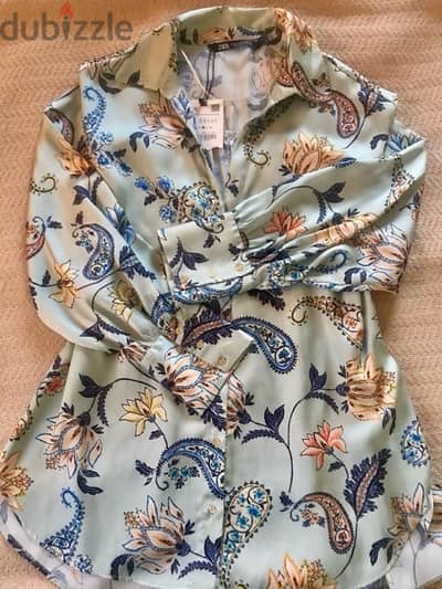 New ZARA  green floral blouse