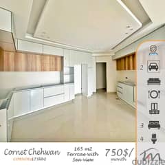 Cornet Chahwan | Brand New 3 Bedrooms Apart + Terrace | Sea View