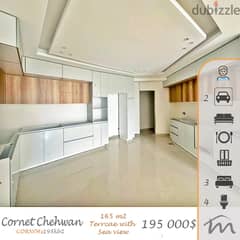Cornet Chahwan | Brand New 3 Bedrooms Apart + Terrace | Sea View