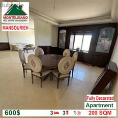 600$!!! Fully Decorated Apartment located in Mansourieh
