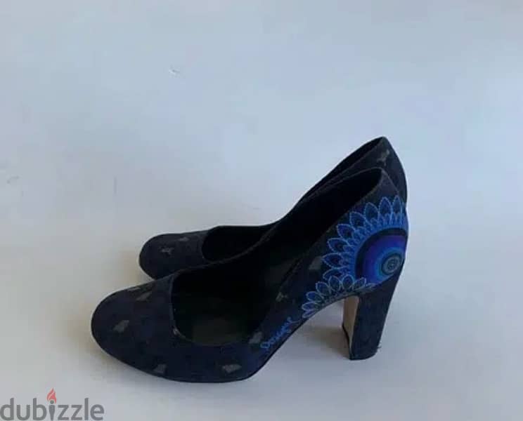 Desigual blue suede print leopard heels pumps 1