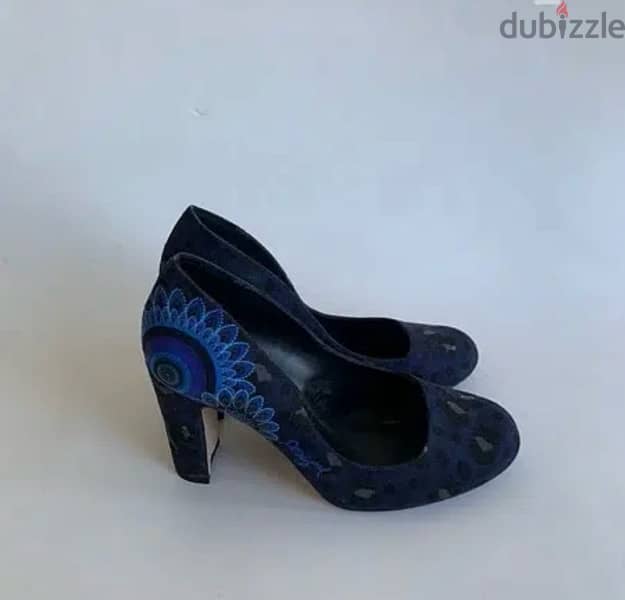 Desigual blue suede print leopard heels pumps 3