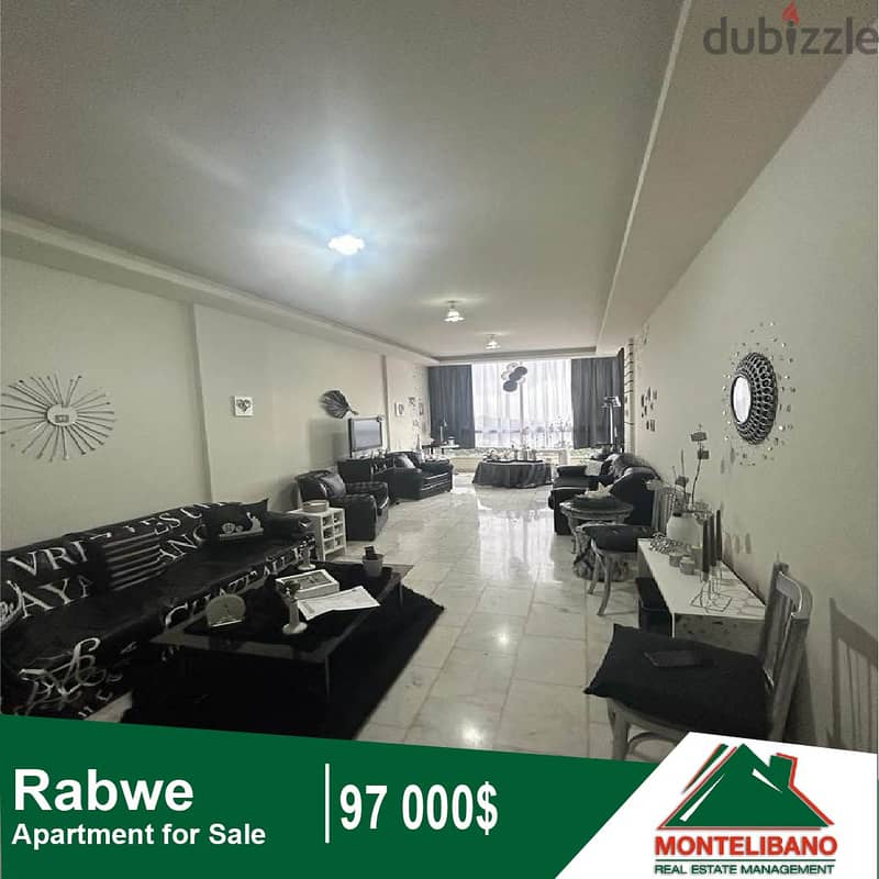 97,000$ Cash Payment!! Apartment for sale in Rabweh!! 1