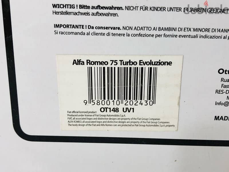 1/18 diecast Alfa Romeo 75 TURBO EVOLUZIONE RARE. 14