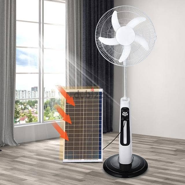 18” Solar Stand Fan Rechargeable, 9-Speed Air Cooler, LED Night Lights 3