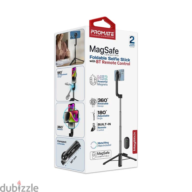 Promate MagStick MagSafe Compatible Foldable Selfie Stick with BT Remo 1