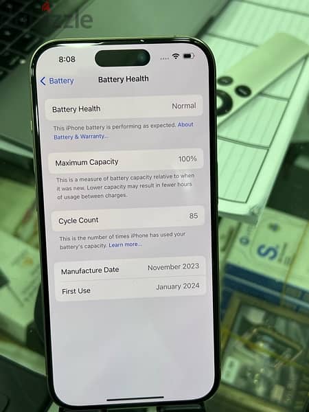 iphone 15 pro 128gb titanium battery 100% ktir ndif 6