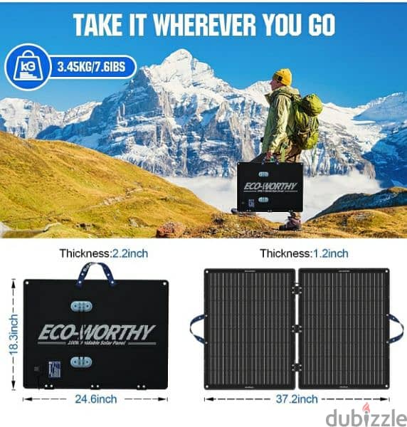 ECO-WORTHY 100W Portable Solar Panel, for Camping RV Travel Trailer 3