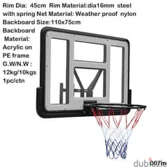 Indoor/Outdoor Basketball Acrylic Backboard & Steel Rim With Spring