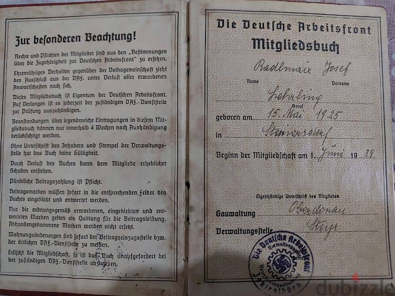World War Two Two passports Nazi officers Hitler German 3rd Reich Army 5