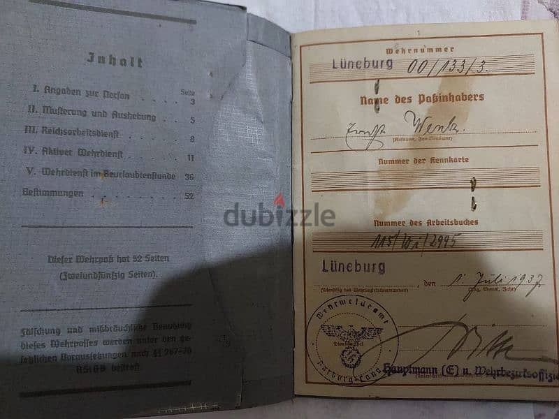 World War Two Two passports Nazi officers Hitler German 3rd Reich Army 6