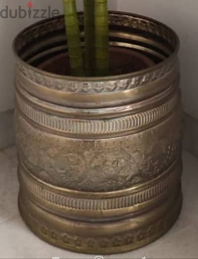 Antique handmade, tooled brass pot planter. (Revised Price)