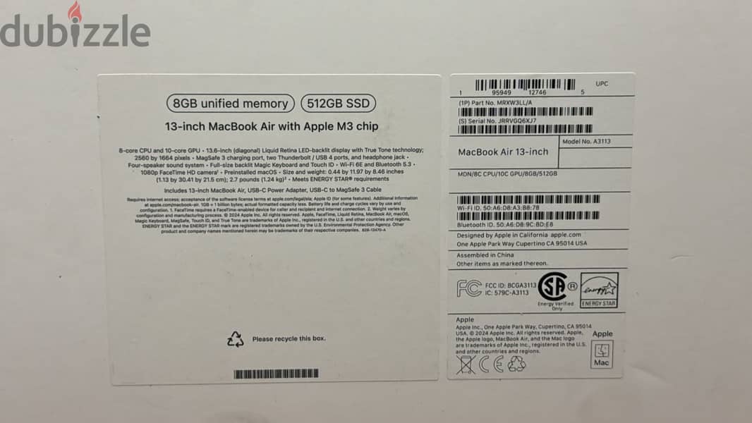 MacBook air 13 m3 8/512gb Midnight MRXW3 1