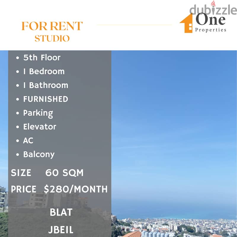 FURNISHED STUDIO (ROOF) for RENT,in BLAT/JBEIL, with a great sea view 0