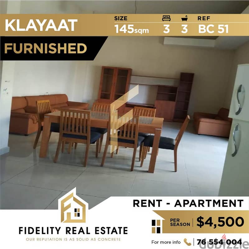 Apartment for rent in Klayaat BC51 0