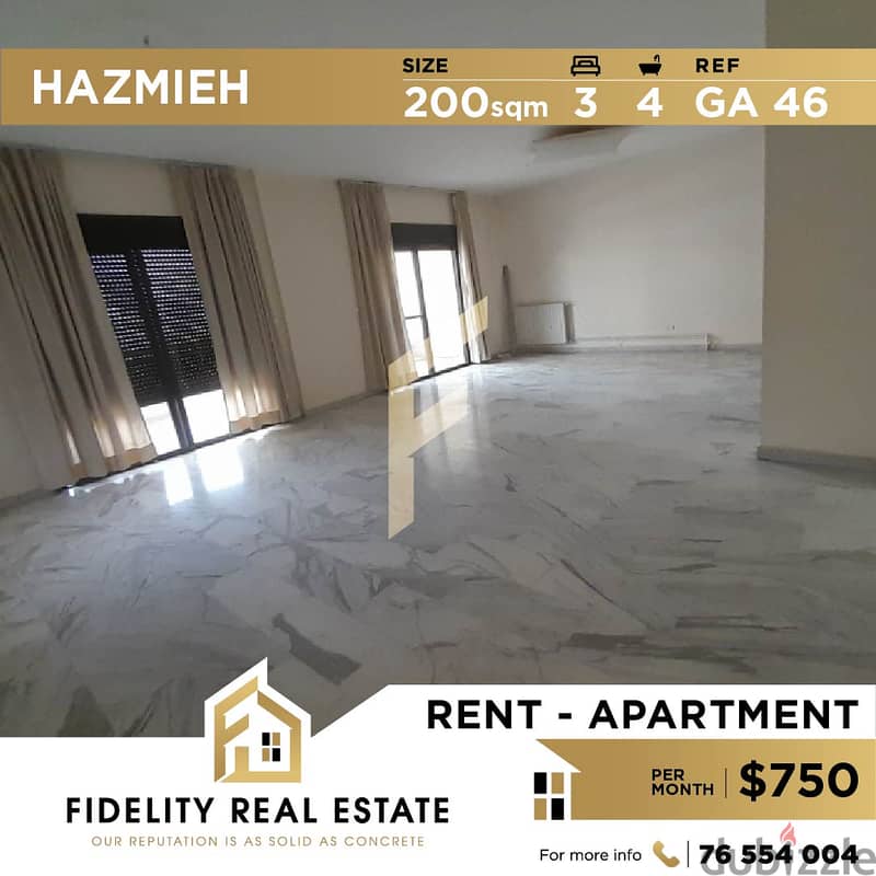 Apartment for rent in Hazmieh GA46 0