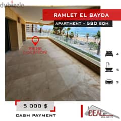 Luxury Apartment for rent in Beirut Ramlet el Bayda 580sqm ref#kj94111