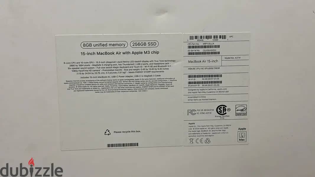 Macbook Air 15 M3 8/256gb Midnight MRYU3 original & new offer 1