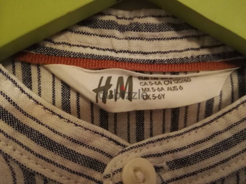 H & M Linen striped blue Navy shirt 1