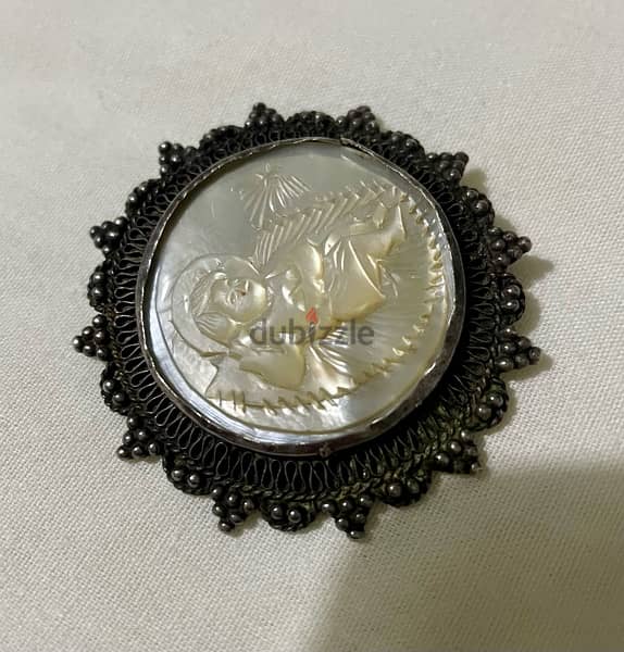 Antique Jerusalem silver 950 mother of pearl brooch / pendant 1