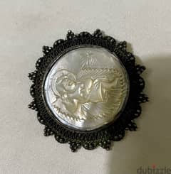 Antique Jerusalem silver 950 mother of pearl brooch / pendant