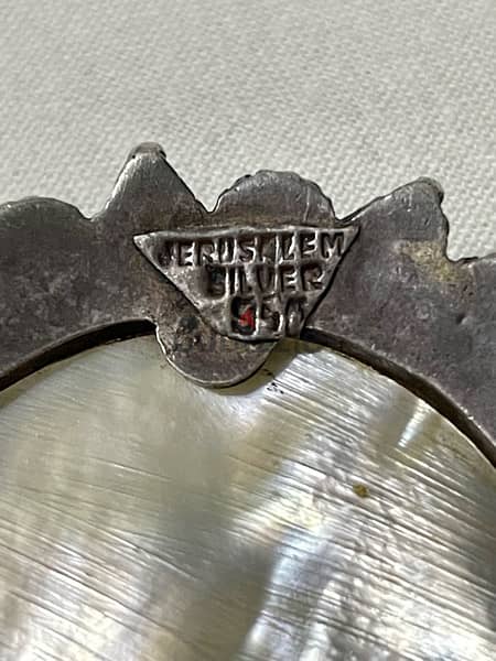 Antique Jerusalem silver 950 mother of pearl brooch / pendant 6