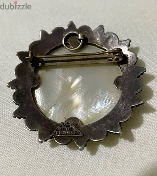 Antique Jerusalem silver 950 mother of pearl brooch / pendant 7