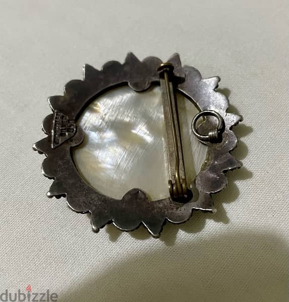 Antique Jerusalem silver 950 mother of pearl brooch / pendant 9