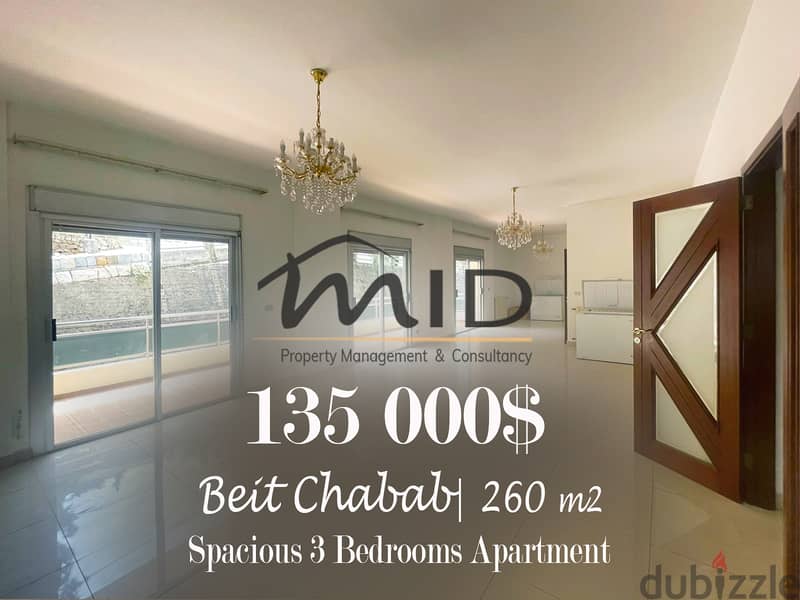 Beit Chabeb | 520$/SQM | Catchy 3 Bedrooms Ap | Huge Balcony | 260m² 1