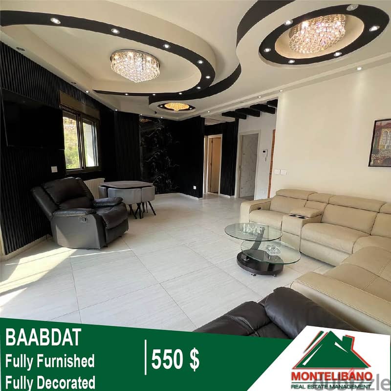 550$!! Fully Furnished Apartment for rent located in Baabdat 0