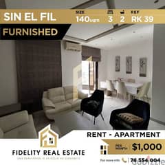 Furnished apartment for rent in Sin el fil RK39